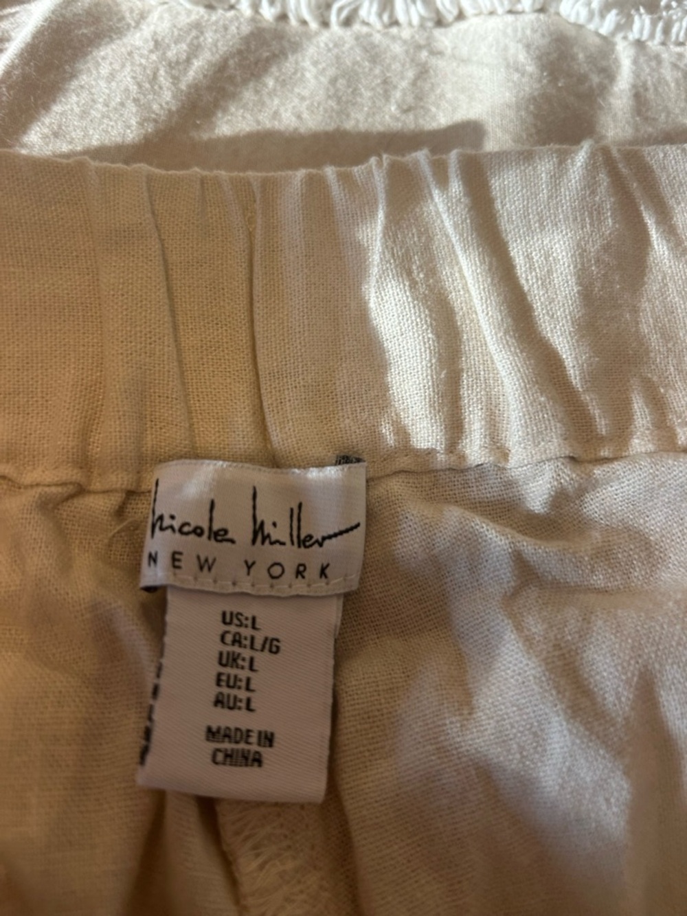 Casual Cream Linen Drawstring Pants - Picture 4 of 6